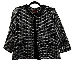 Fenn Wright Manson Black/White Tweed Open Front Blazer w/Beaded & Sequin Accent